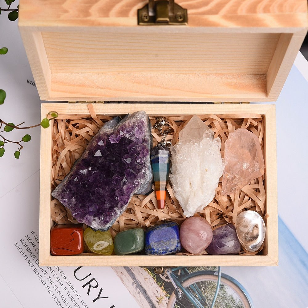 11pc Healing Stones Wooden Gift Set - Elementsofthewitch