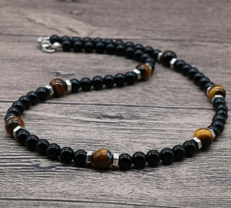 Classic Chakra Necklace Men Natural Lava Stone Collar Tribal Spiritual Colliers Punk Short Choker Erkek Kolye Boyfriend Gift