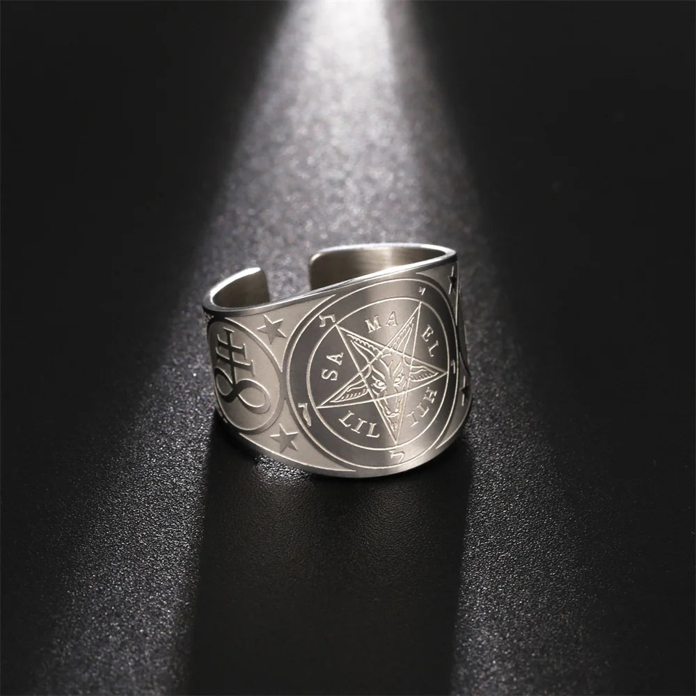 My Shape Tetragrammaton Pentacle Rings Stainless Steel Pentagram Protection Amulet Wiccan Magical Finger Ring for Men Jewelry