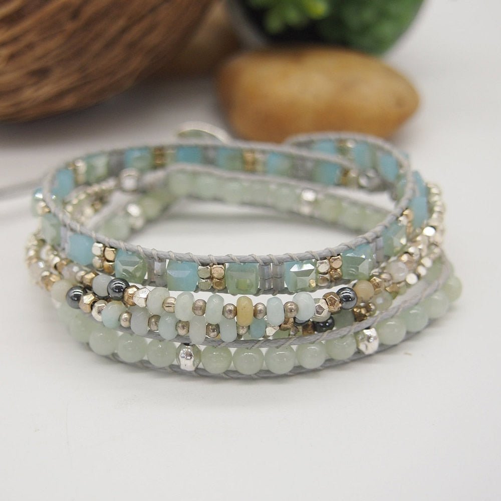 Amazonite Triple Wrap Bracelet Bohemian Beadwork Bracelet - Elementsofthewitch