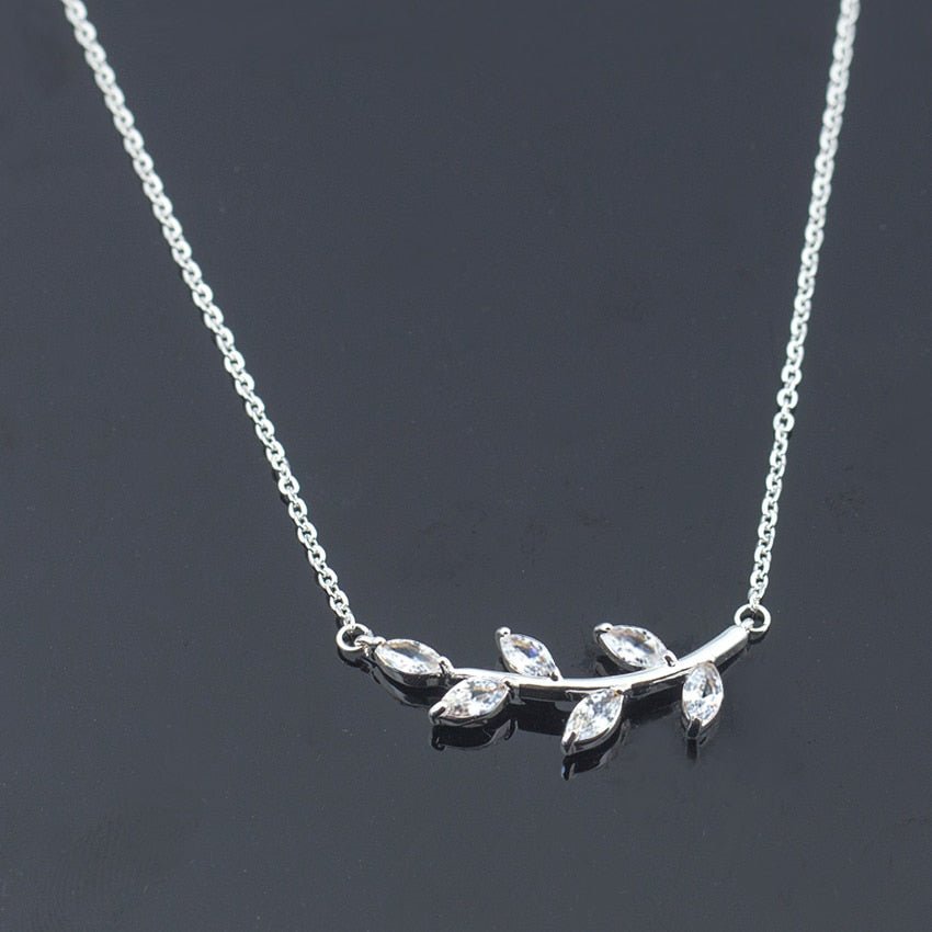 Dainty Crystal Branch Leaf Pendant Necklace - Elementsofthewitch