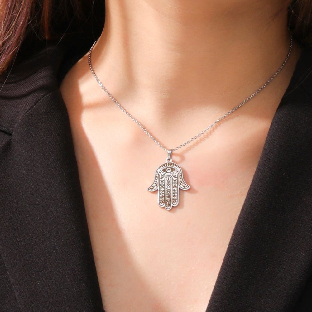 Hamesh Hamsa Fatima Hand Pendant Necklace - Elementsofthewitch