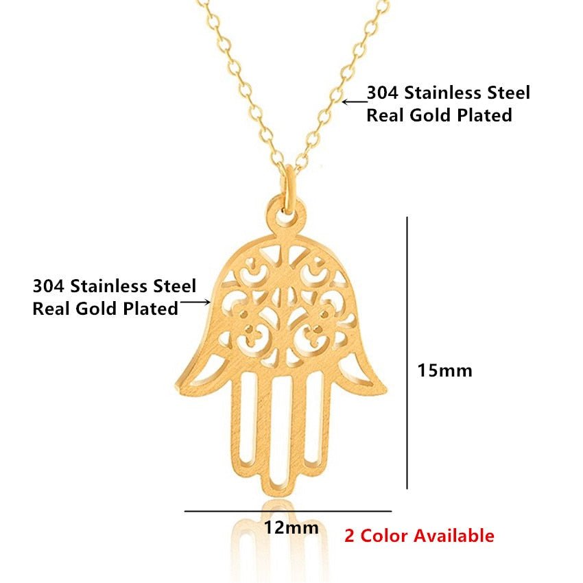 Luna Hamsa Hand Pendant Necklace - Elementsofthewitch
