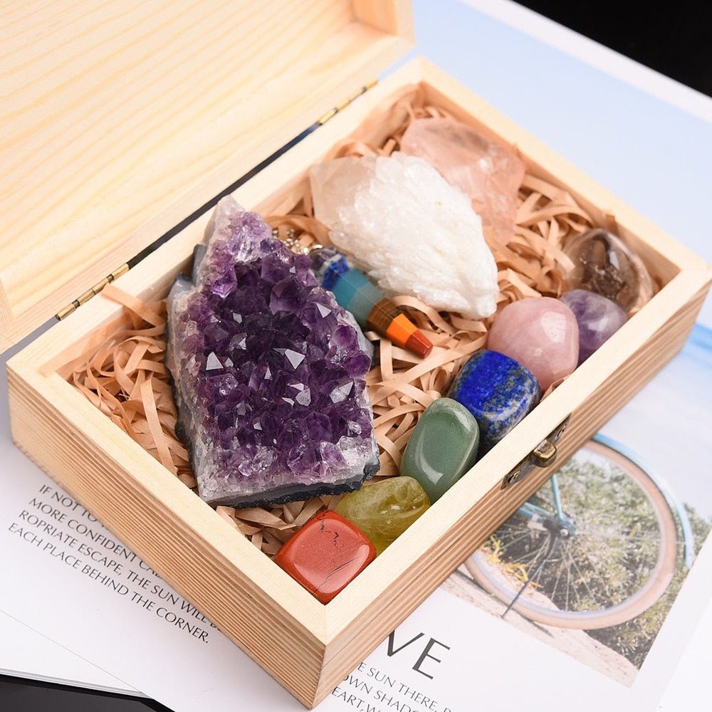 11pc Healing Stones Wooden Gift Set - Elementsofthewitch