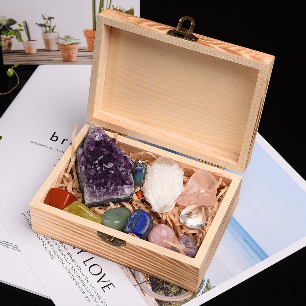 11pc Healing Stones Wooden Gift Set - Elementsofthewitch