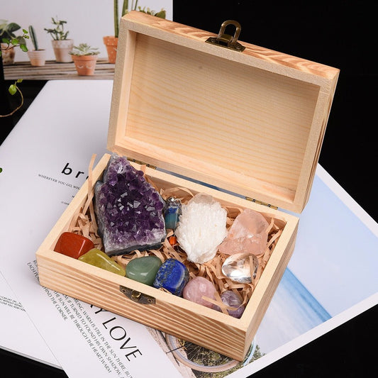 11pc Healing Stones Wooden Gift Set - Elementsofthewitch