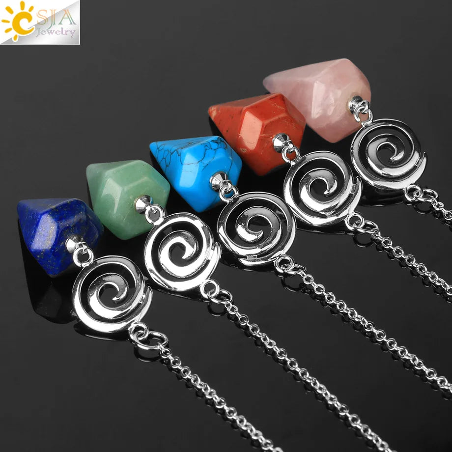 CSJA Spiritual Crystal Pendulum for Divination Dowsing Rod Natural Stone Quartz Pendant Pendules for Radiesthesia Pendulos G717