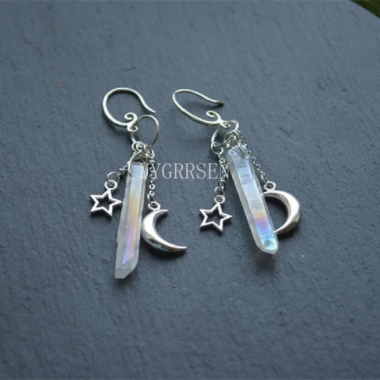 Celestial Raw Quartz Dangle Earrings