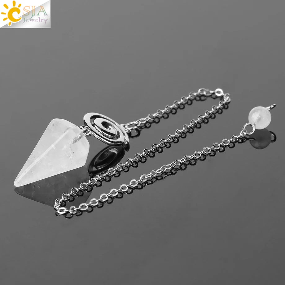 CSJA Spiritual Crystal Pendulum for Divination Dowsing Rod Natural Stone Quartz Pendant Pendules for Radiesthesia Pendulos G717