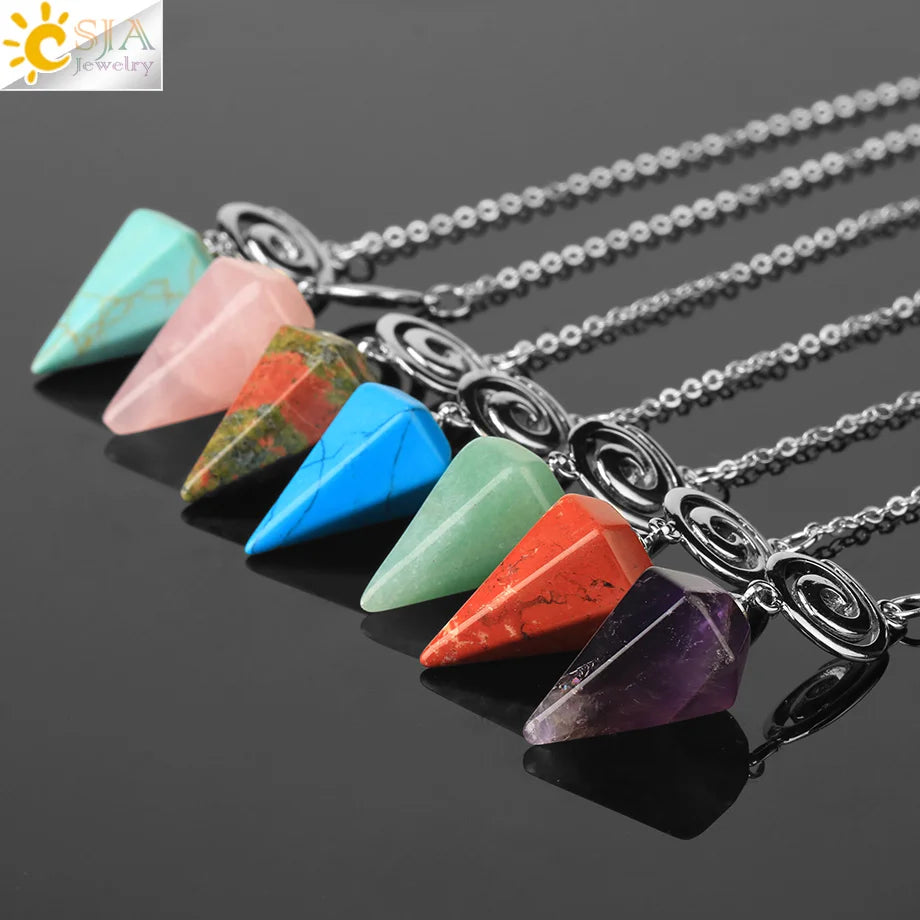 CSJA Spiritual Crystal Pendulum for Divination Dowsing Rod Natural Stone Quartz Pendant Pendules for Radiesthesia Pendulos G717