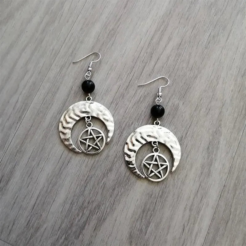Witch Raw Crystal with Moon and Stars Earrings Witchy Dangle Jewelry Celestial with Healing Quartz Bohemia Jewelry Women Gift