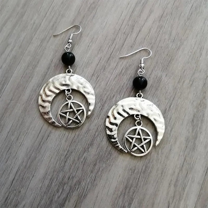 Witch Raw Crystal with Moon and Stars Earrings Witchy Dangle Jewelry Celestial with Healing Quartz Bohemia Jewelry Women Gift