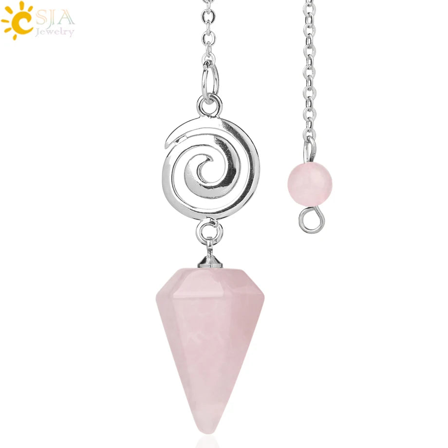 CSJA Spiritual Crystal Pendulum for Divination Dowsing Rod Natural Stone Quartz Pendant Pendules for Radiesthesia Pendulos G717