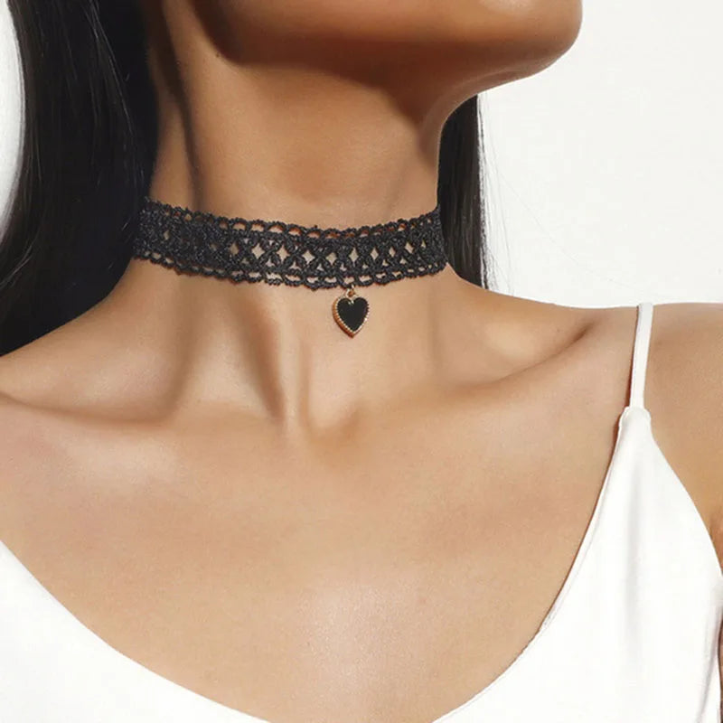 Double Layers Black Choker Necklace Crescent Pendant Statement Gothic Witchy Halfmoon Luna Women Neck Jewelry Gift