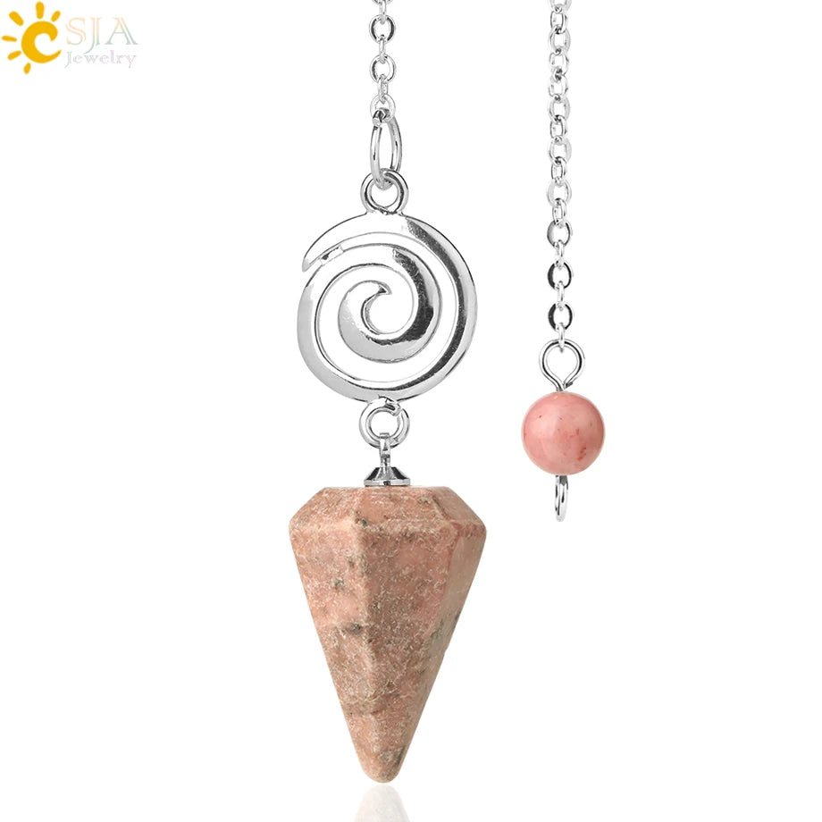 CSJA Spiritual Crystal Pendulum for Divination Dowsing Rod Natural Stone Quartz Pendant Pendules for Radiesthesia Pendulos G717