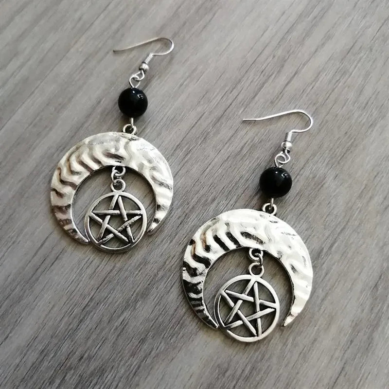 Witch Raw Crystal with Moon and Stars Earrings Witchy Dangle Jewelry Celestial with Healing Quartz Bohemia Jewelry Women Gift