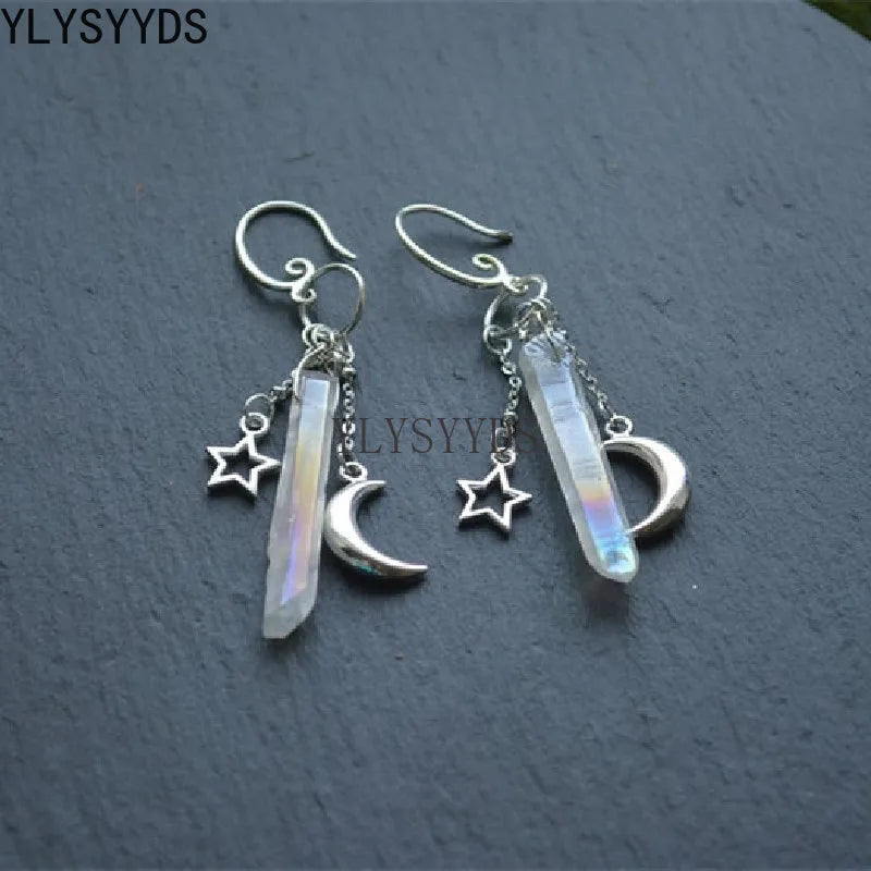 Witch Raw Crystal with Moon and Stars Earrings Witchy Dangle Jewelry Celestial with Healing Quartz Bohemia Jewelry Women Gift