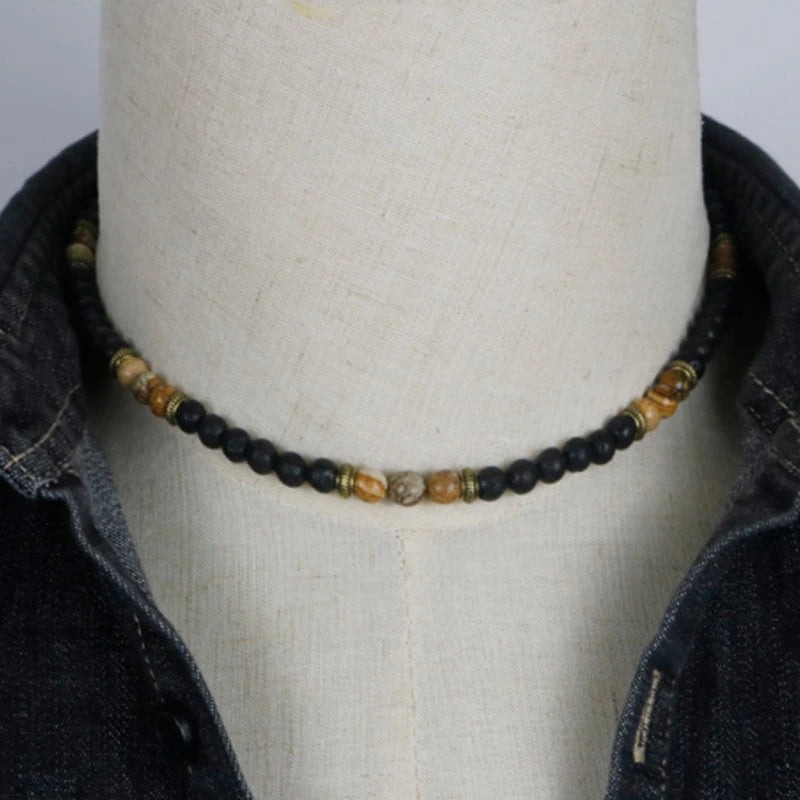 Classic Chakra Necklace Men Natural Lava Stone Collar Tribal Spiritual Colliers Punk Short Choker Erkek Kolye Boyfriend Gift
