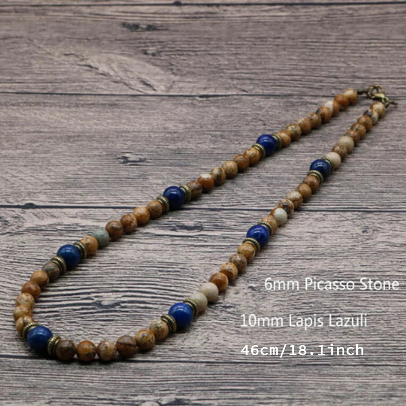 Classic Chakra Necklace Men Natural Lava Stone Collar Tribal Spiritual Colliers Punk Short Choker Erkek Kolye Boyfriend Gift