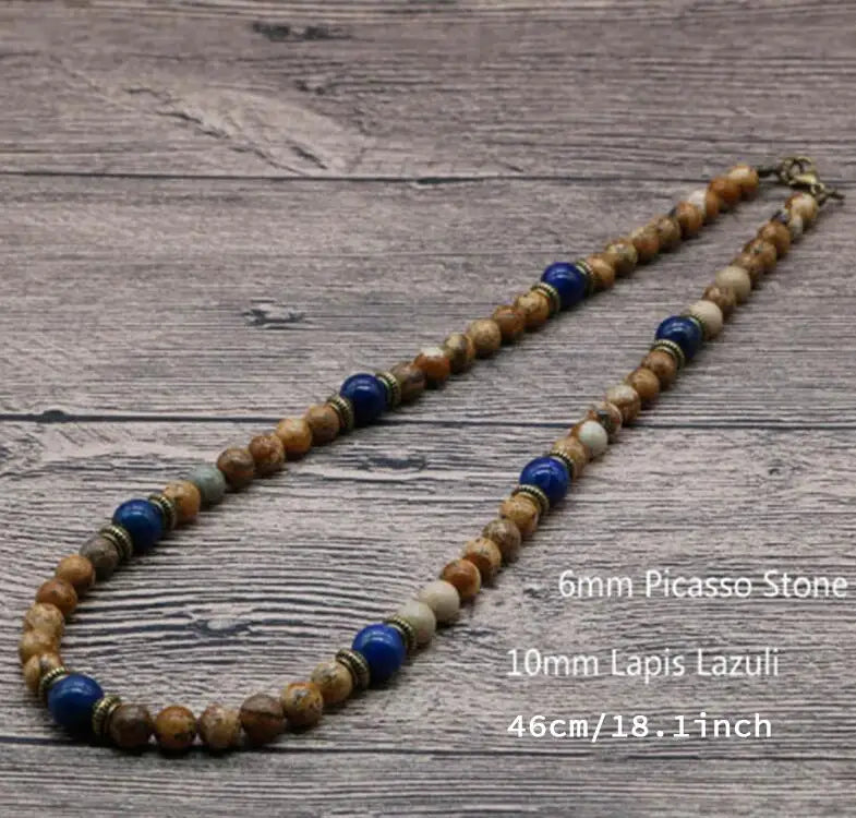 Classic Chakra Necklace Men Natural Lava Stone Collar Tribal Spiritual Colliers Punk Short Choker Erkek Kolye Boyfriend Gift