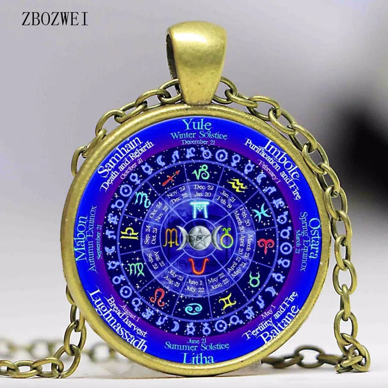 1pcs Zodiac Wicca Logo Necklace Pendant Pentagram Wiccan Vintage Chain for Women Men's Clothing Accessories Necklace Pendant