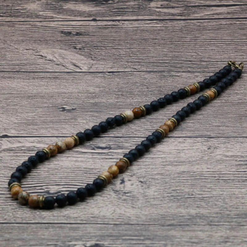Classic Chakra Necklace Men Natural Lava Stone Collar Tribal Spiritual Colliers Punk Short Choker Erkek Kolye Boyfriend Gift