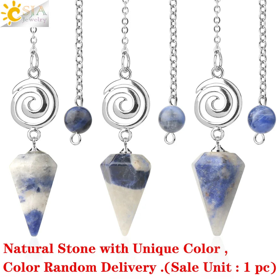 CSJA Spiritual Crystal Pendulum for Divination Dowsing Rod Natural Stone Quartz Pendant Pendules for Radiesthesia Pendulos G717