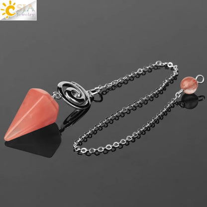 CSJA Spiritual Crystal Pendulum for Divination Dowsing Rod Natural Stone Quartz Pendant Pendules for Radiesthesia Pendulos G717