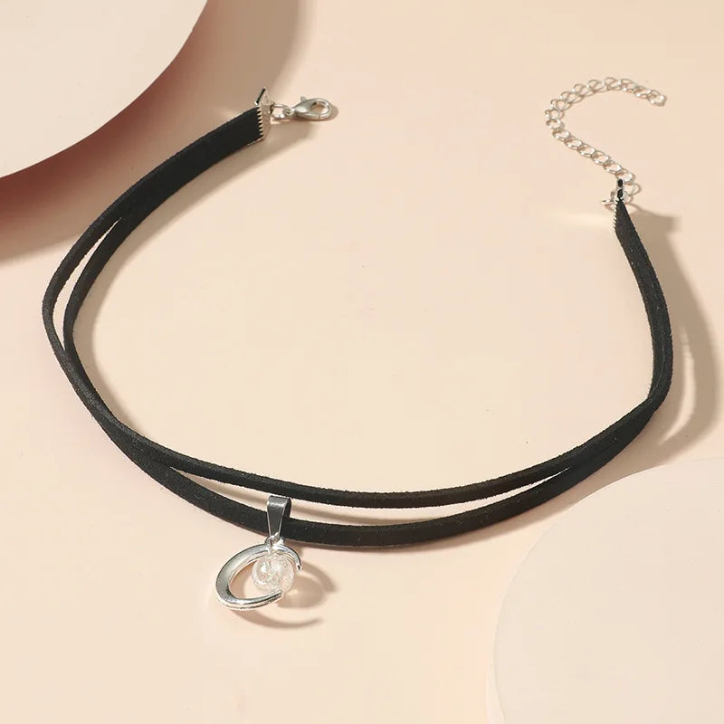 Double Layers Black Choker Necklace Crescent Pendant Statement Gothic Witchy Halfmoon Luna Women Neck Jewelry Gift