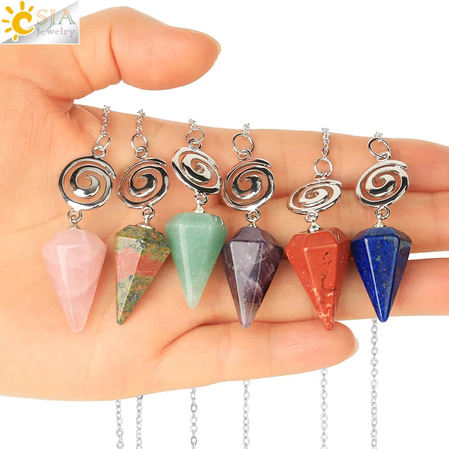 CSJA Spiritual Crystal Pendulum for Divination Dowsing Rod Natural Stone Quartz Pendant Pendules for Radiesthesia Pendulos G717