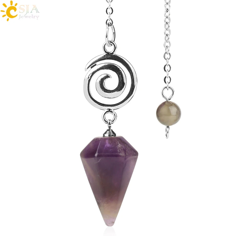 CSJA Spiritual Crystal Pendulum for Divination Dowsing Rod Natural Stone Quartz Pendant Pendules for Radiesthesia Pendulos G717