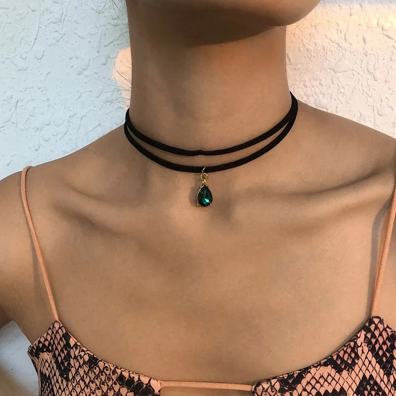 Double Layers Black Choker Necklace Crescent Pendant Statement Gothic Witchy Halfmoon Luna Women Neck Jewelry Gift