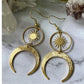 New Hippie Tribal Sun Crescent Earrings Brass Color Witchy Jewelry Bohemia Birthday Magical Clear Stone Point Women Fashion Gift