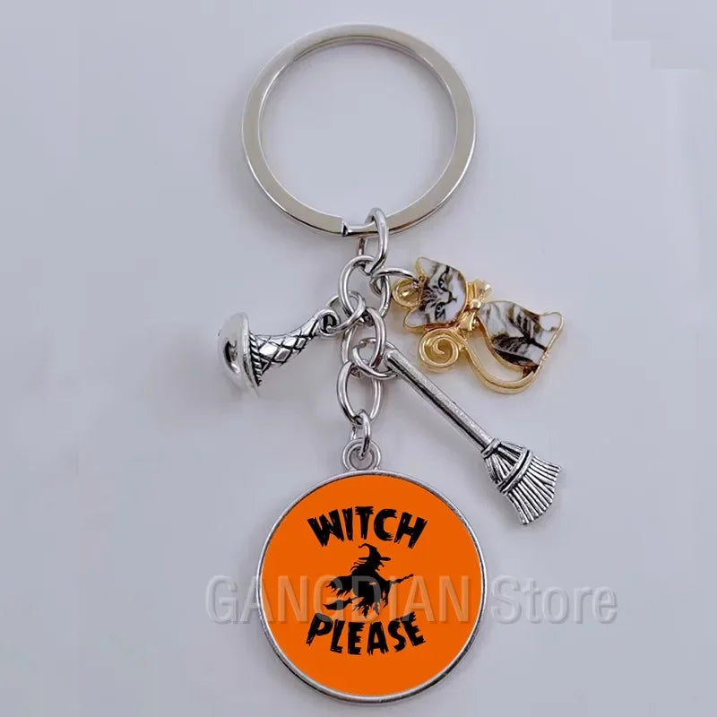 DIY Halloween Keyring Witchy Witchcraft hat Keychain Cat Key Chains Gothic Broomstick Charms Gift For Witch Lover Jewlery
