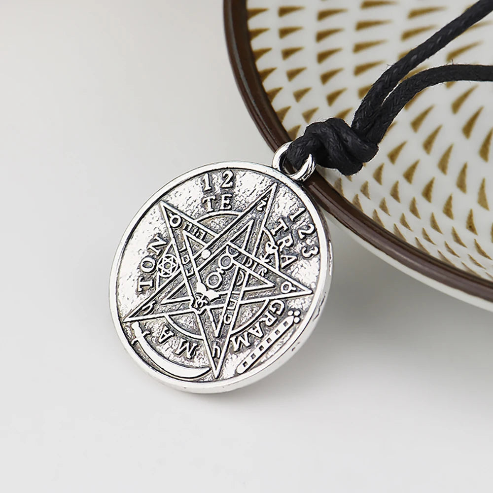 Tetragrammaton Pentacle Pentagram Pendant Charm Necklace for Men Wiccan Talisman Pagen Amulet Vintage Jewelry
