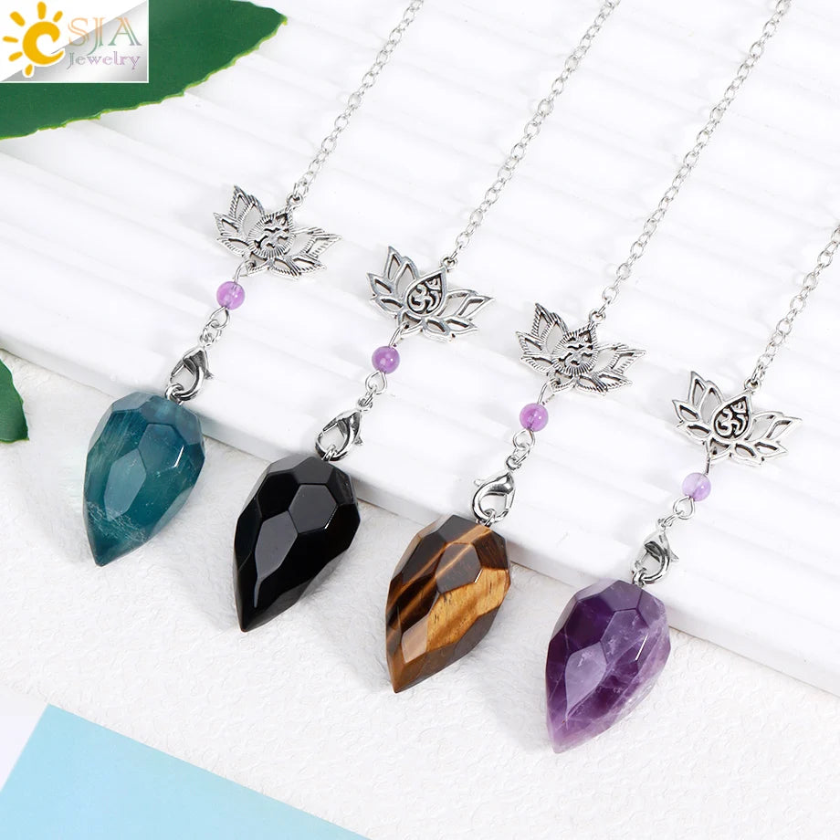 Spiritual Crystal Pendulums for Divination Dowsing Reiki Natural Stone Tiger Eye Pink Clear Quartz Yoga Esoterism Pendulos H494
