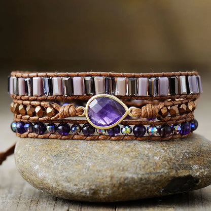 Healing Crystal Waterdrop Center Stone Wristband Vegan Wrap Bracelet Handmade Girls Spiritual Anxiety Jewelry