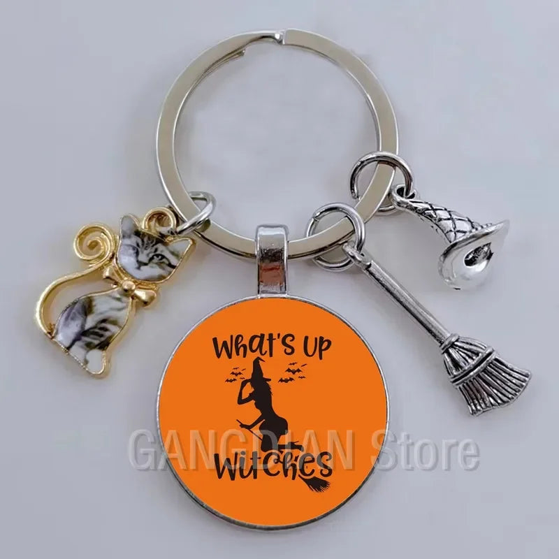 DIY Halloween Keyring Witchy Witchcraft hat Keychain Cat Key Chains Gothic Broomstick Charms Gift For Witch Lover Jewlery