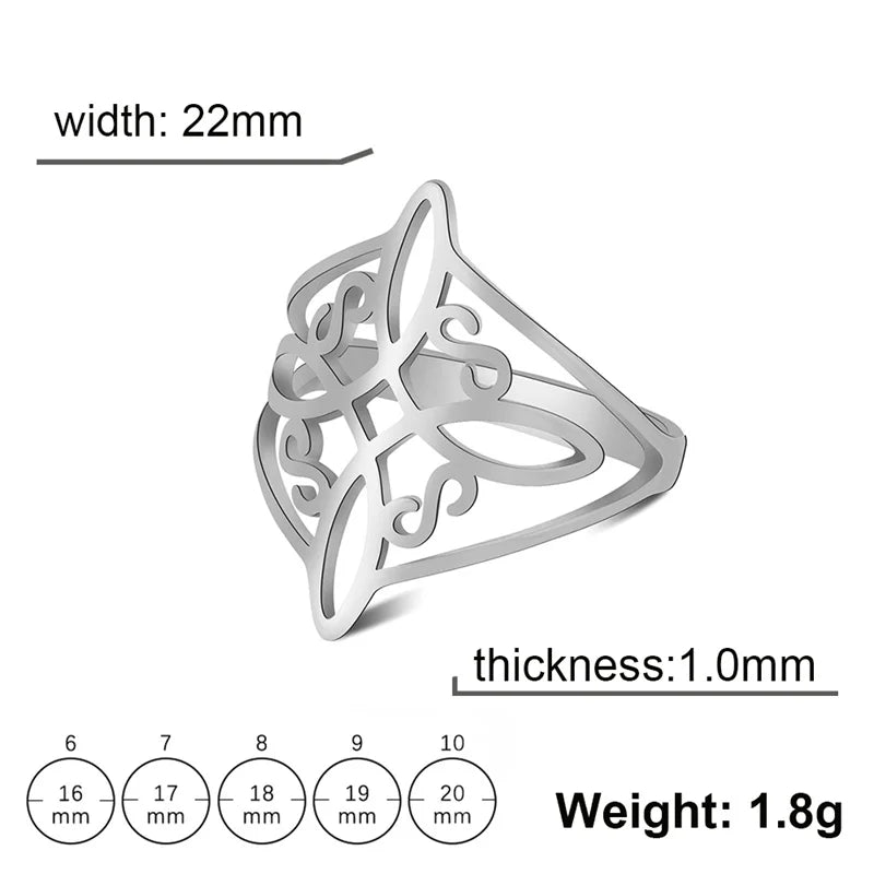 Witch Knot Stainless Steel Ring for Women Wiccan Cross Celtics Knot Rings Witchcraft Good Luck Protection Amulet Jewelry Gifts