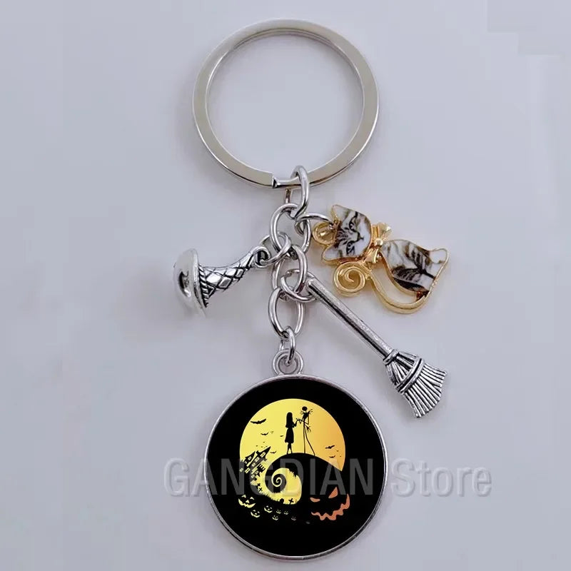 DIY Halloween Keyring Witchy Witchcraft hat Keychain Cat Key Chains Gothic Broomstick Charms Gift For Witch Lover Jewlery
