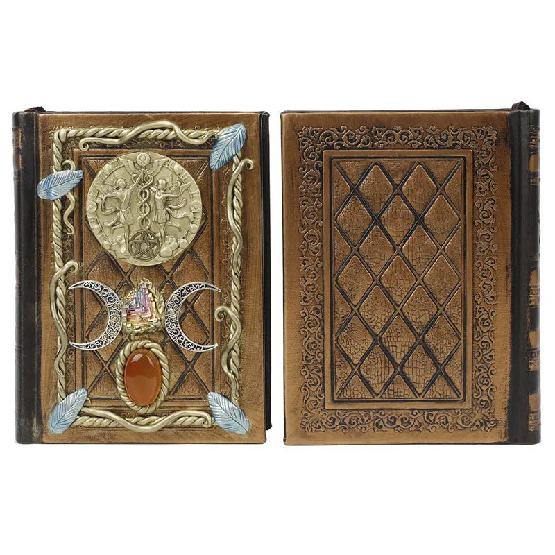 Retro Magic Notebook 3D Relief Sculpture Flying Horse Pentagram Inlaid With Natural Crystal Stone Thickened Multi Page Notebook