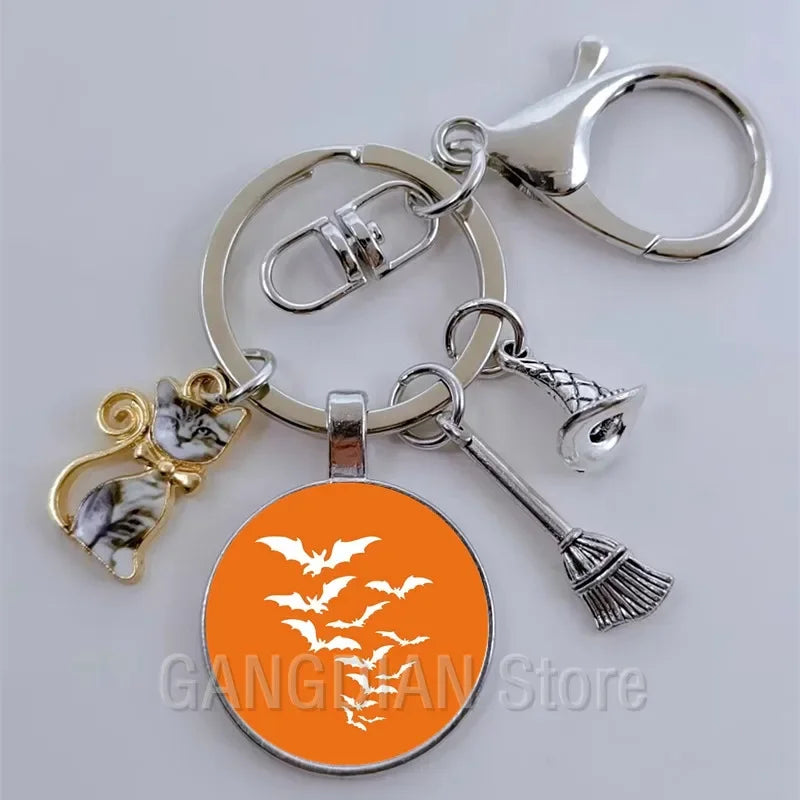 DIY Halloween Keyring Witchy Witchcraft hat Keychain Cat Key Chains Gothic Broomstick Charms Gift For Witch Lover Jewlery