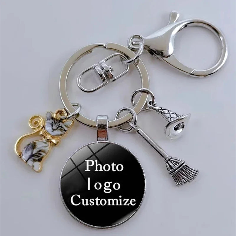 DIY Halloween Keyring Witchy Witchcraft hat Keychain Cat Key Chains Gothic Broomstick Charms Gift For Witch Lover Jewlery
