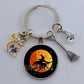 DIY Halloween Keyring Witchy Witchcraft hat Keychain Cat Key Chains Gothic Broomstick Charms Gift For Witch Lover Jewlery