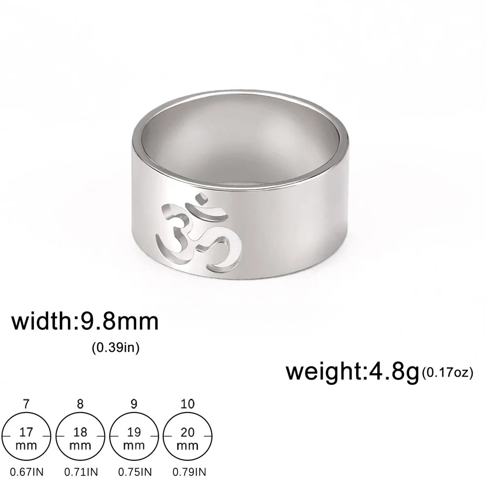 My Shape Yoga Om Symbol Rings Women Stainless Steel Finger Aum Ohm Om Hindu Spiritual Religious Jewelry Amulet Gifts for Men