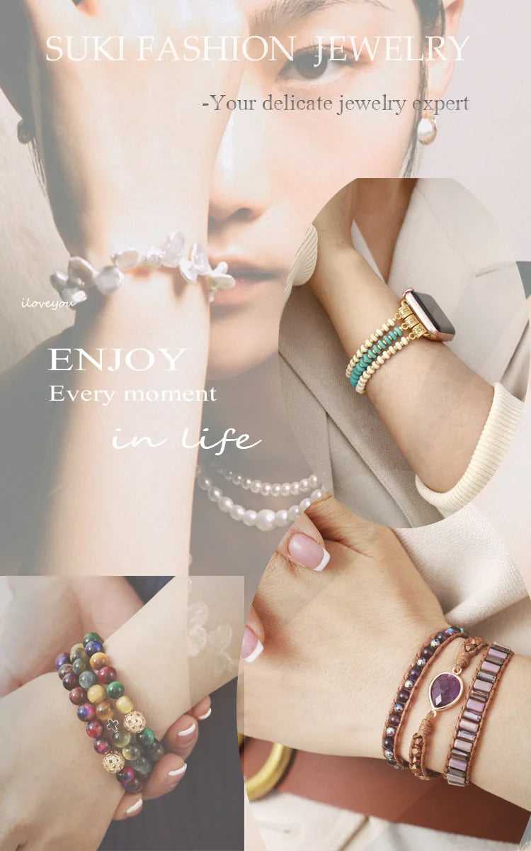 Creative Opal Stone 5 Layers Crystal Wristband Vintage Wrap Bracelet Cuff Bangle Handmade Spiritual Bohemia Jewelry