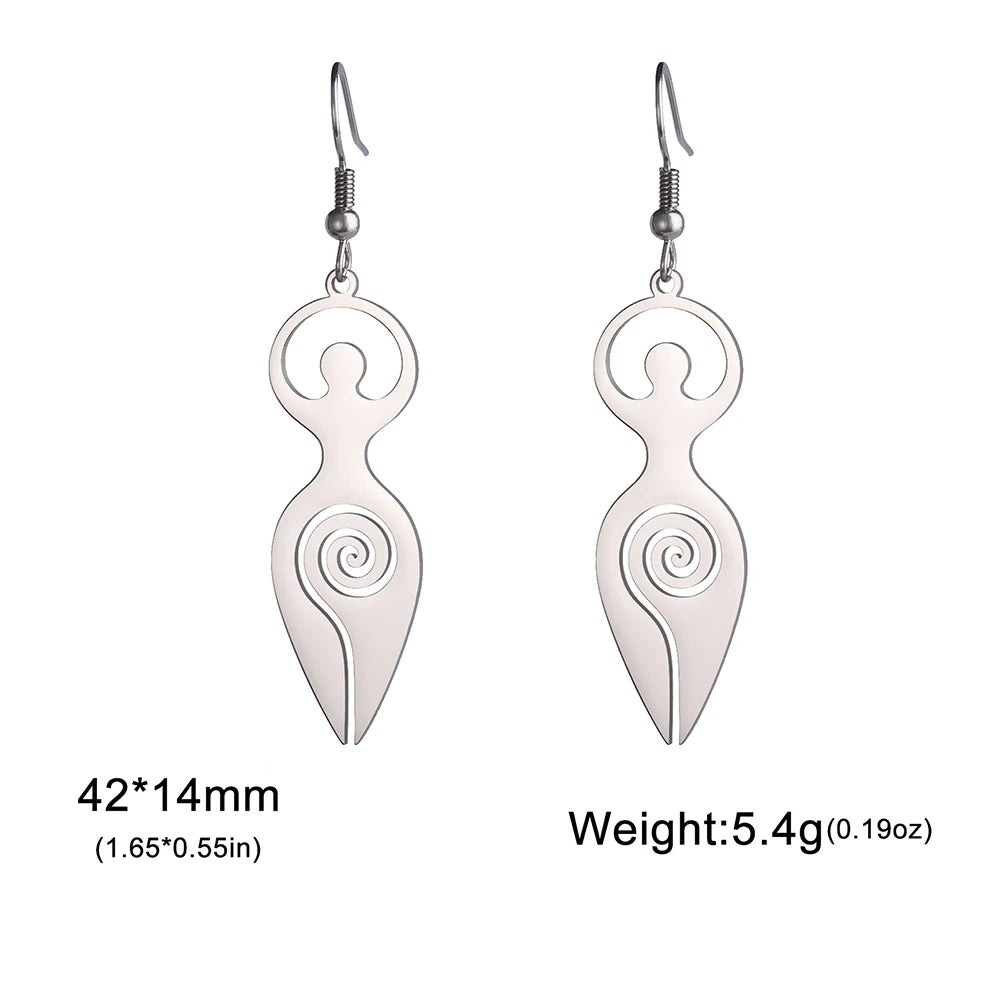 Dawapara Triple Moon Spiral Goddess Symbol Dangle Earrings Wiccan Pentagram Pagan Stainless Steel Women Jewelry