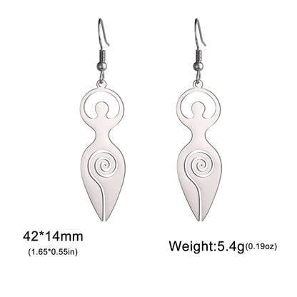 Dawapara Triple Moon Spiral Goddess Symbol Dangle Earrings Wiccan Pentagram Pagan Stainless Steel Women Jewelry