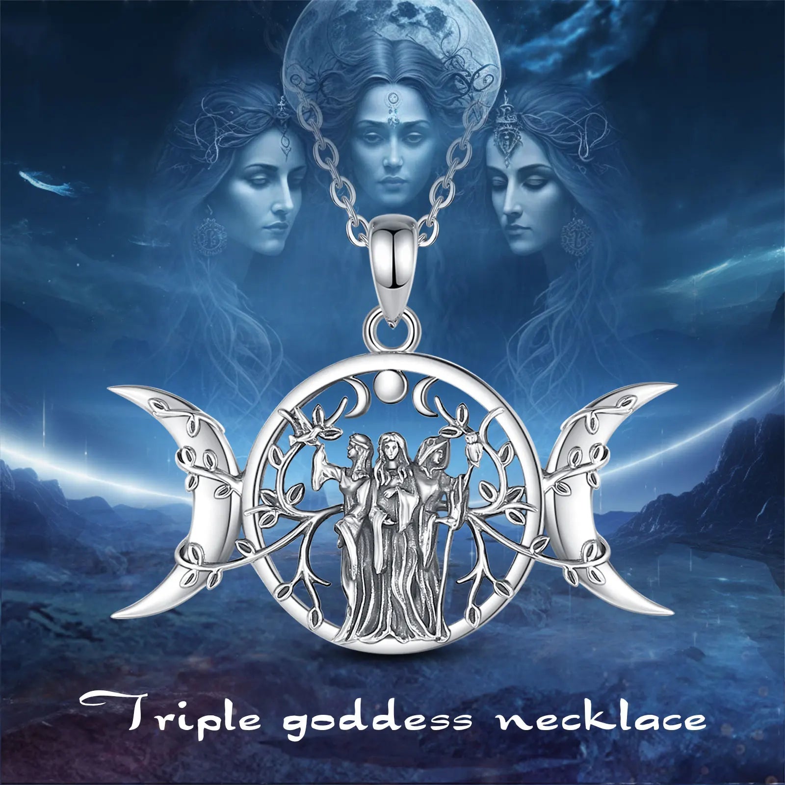 Sterling Silver Triple Moon Goddess - Elementsofthewitch