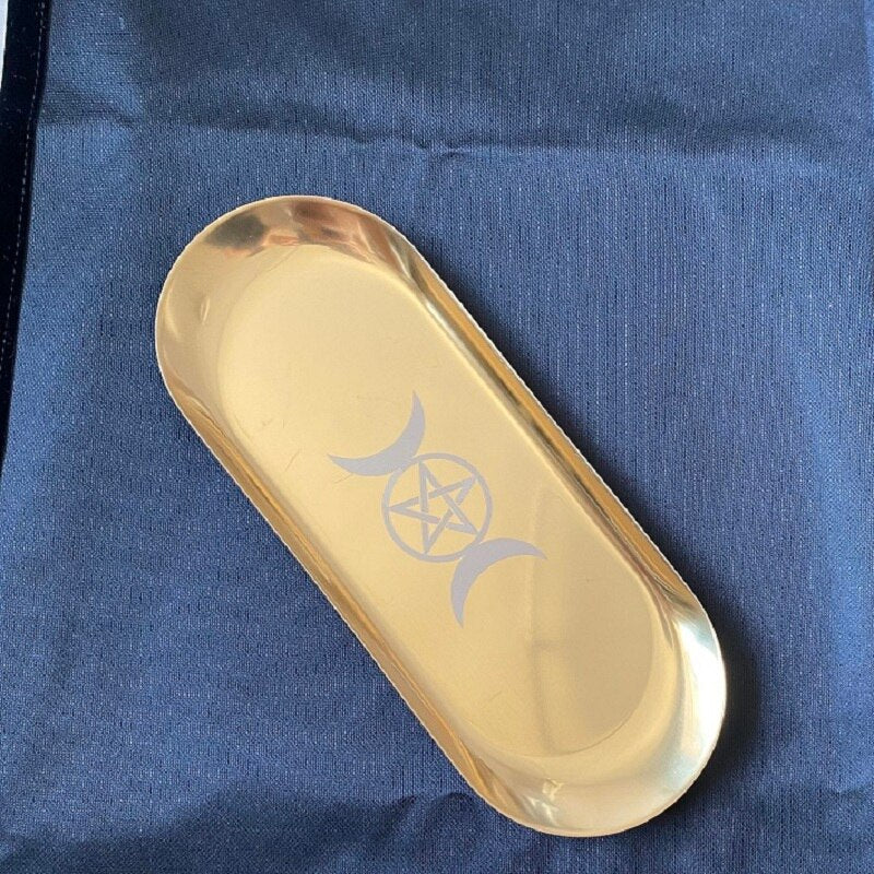 Pentagram Candlestick Table Altar Plate (Oval) - Elementsofthewitch